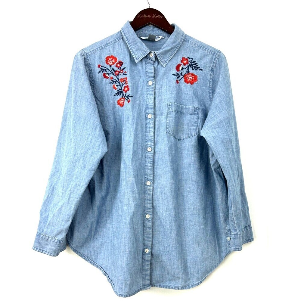 Old Navy Classic Denim Embroidered Button Up Floral Womens Sz XL Western 1049R4